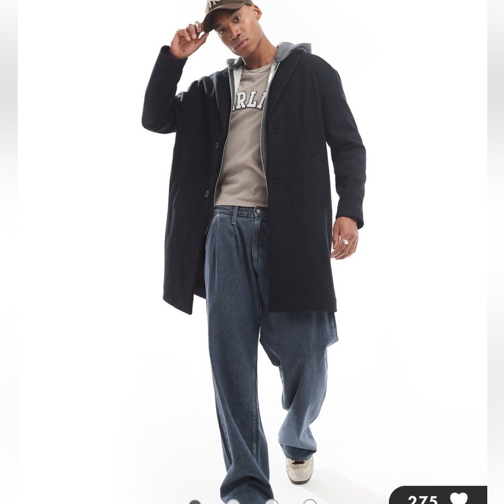 Pull&Bear‎ Black Label Overcoat In Black Size M